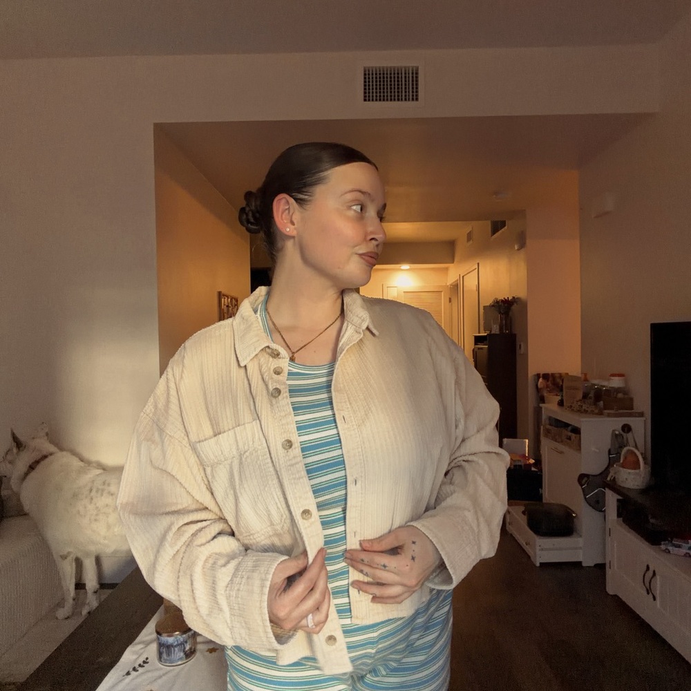 American Eagle Outfitters Cream Corduroy Overshirt Jacket